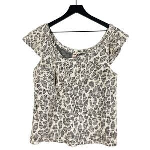 Dolan Anthropologie Size M Ruffle Knit Woven Stretch Top Cream Black